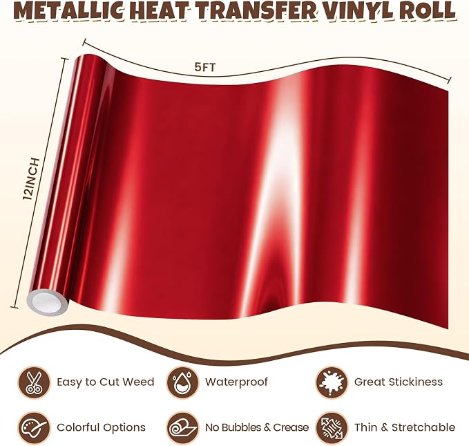 Red Metallic Heat Transfer Vinyl Roll