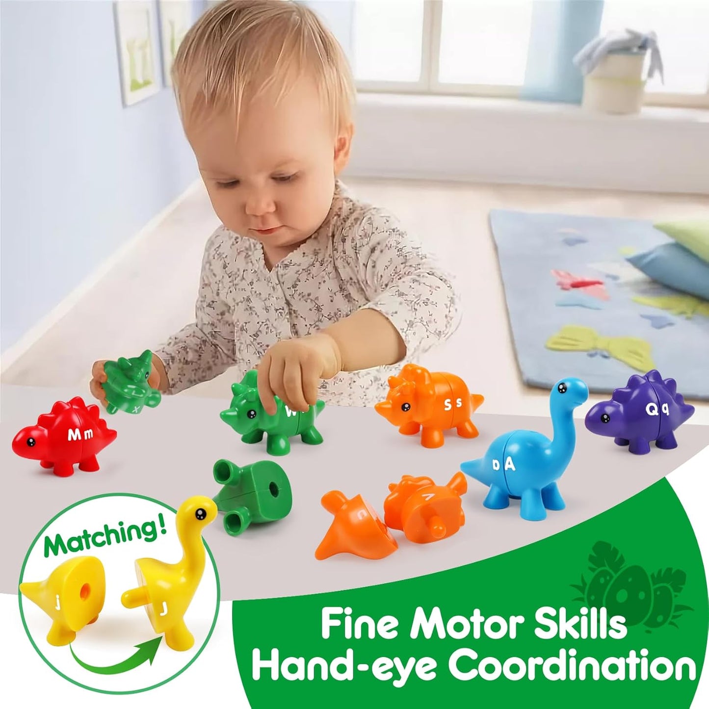 USATDD Matching Letters Dinosaur Toy, Double-Sided ABC Letters Dinosaur Match Game Preschool Fine Motor Toy with Uppercase Lowercase Alphabet, Educational Learning Toys for Toddlers Boys Girls