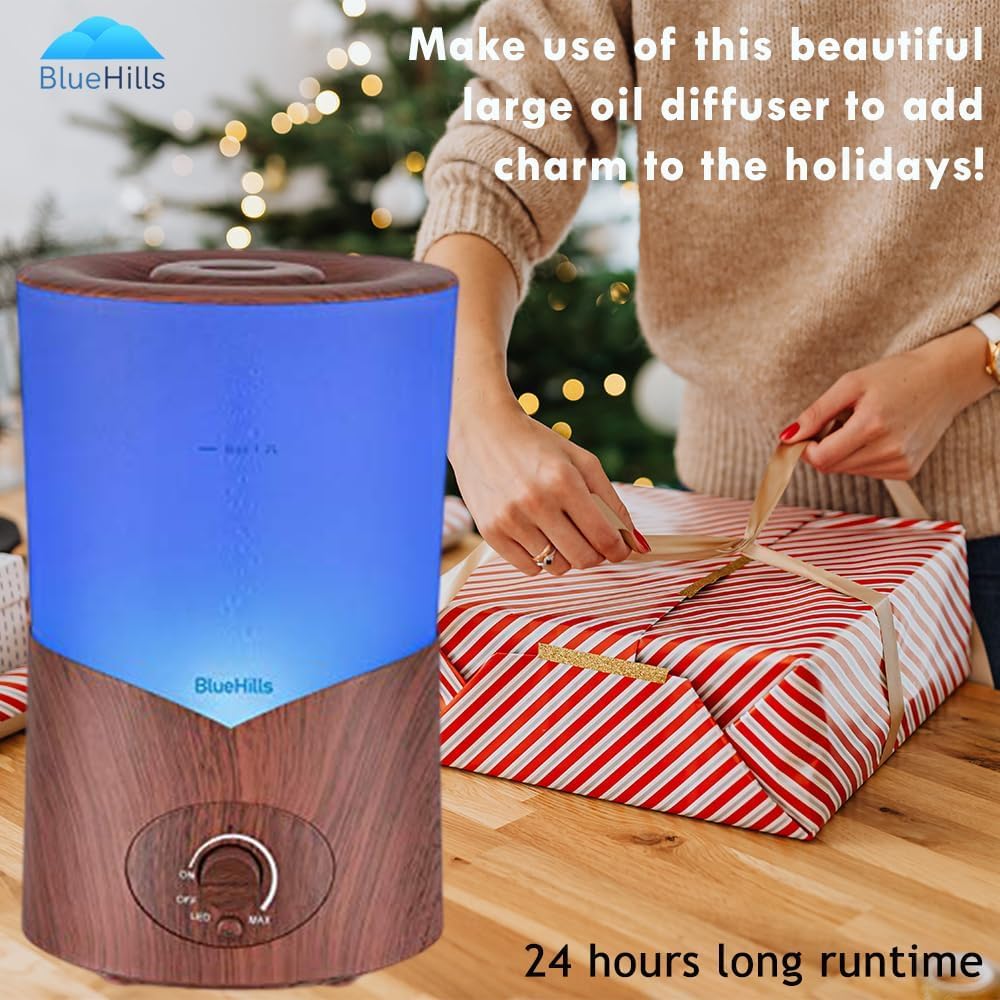 BlueHills Premium Large 1000 ML XL Essential Oil Diffuser Dark Wood Grain Aroma Humidifier 1 Liter Capacity for Big Room Home Long Run Kids Huge Coverage Area Quiet High Mist Output Large 1L A3