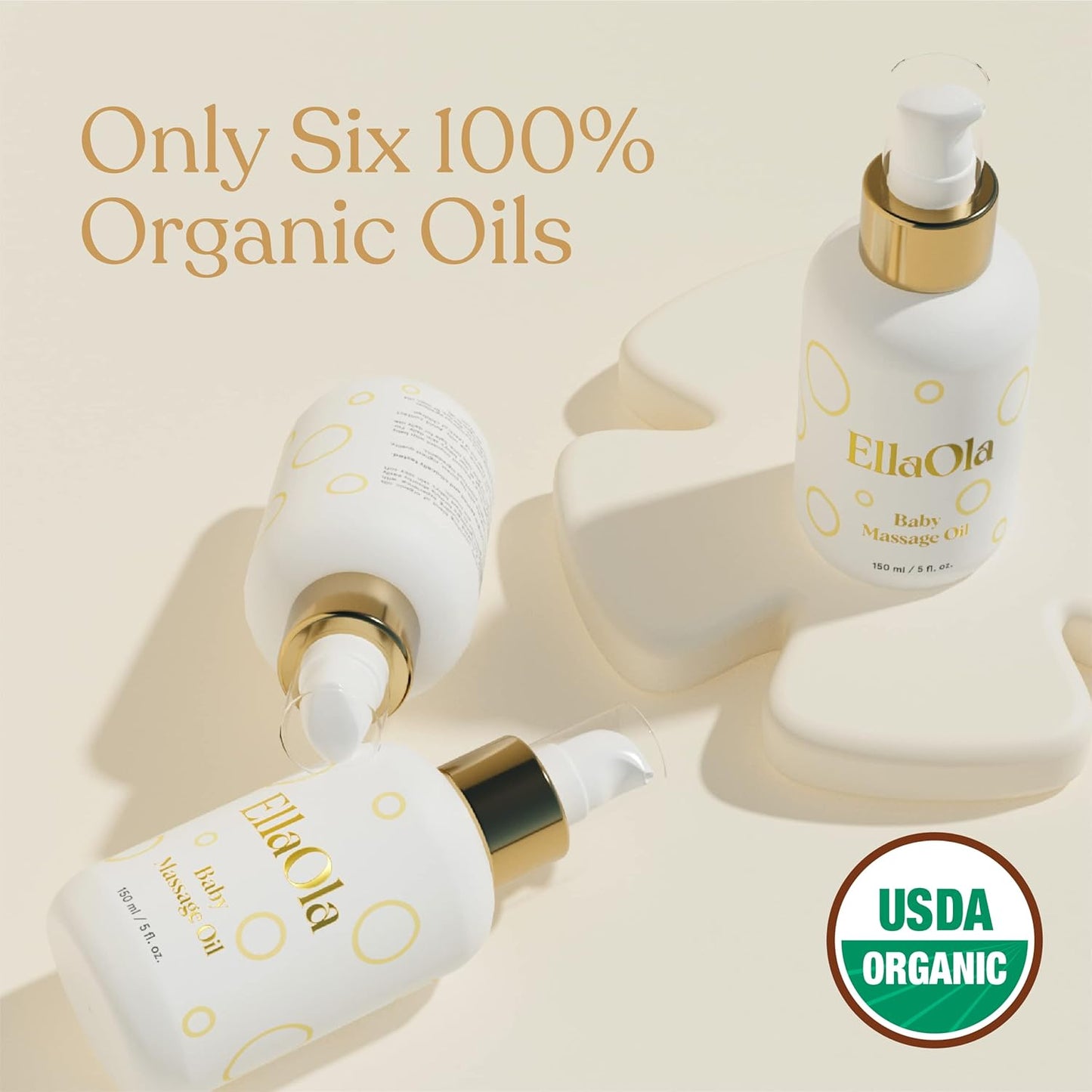 ELLAOLA Organic Moisturizing Baby Massage Oil - Non Greasy Formula Made With Natural Jojoba, Sunflower, and Argan Oil to Hydrate Skin and Protect Against Cradle Cap | 5 fl. oz.