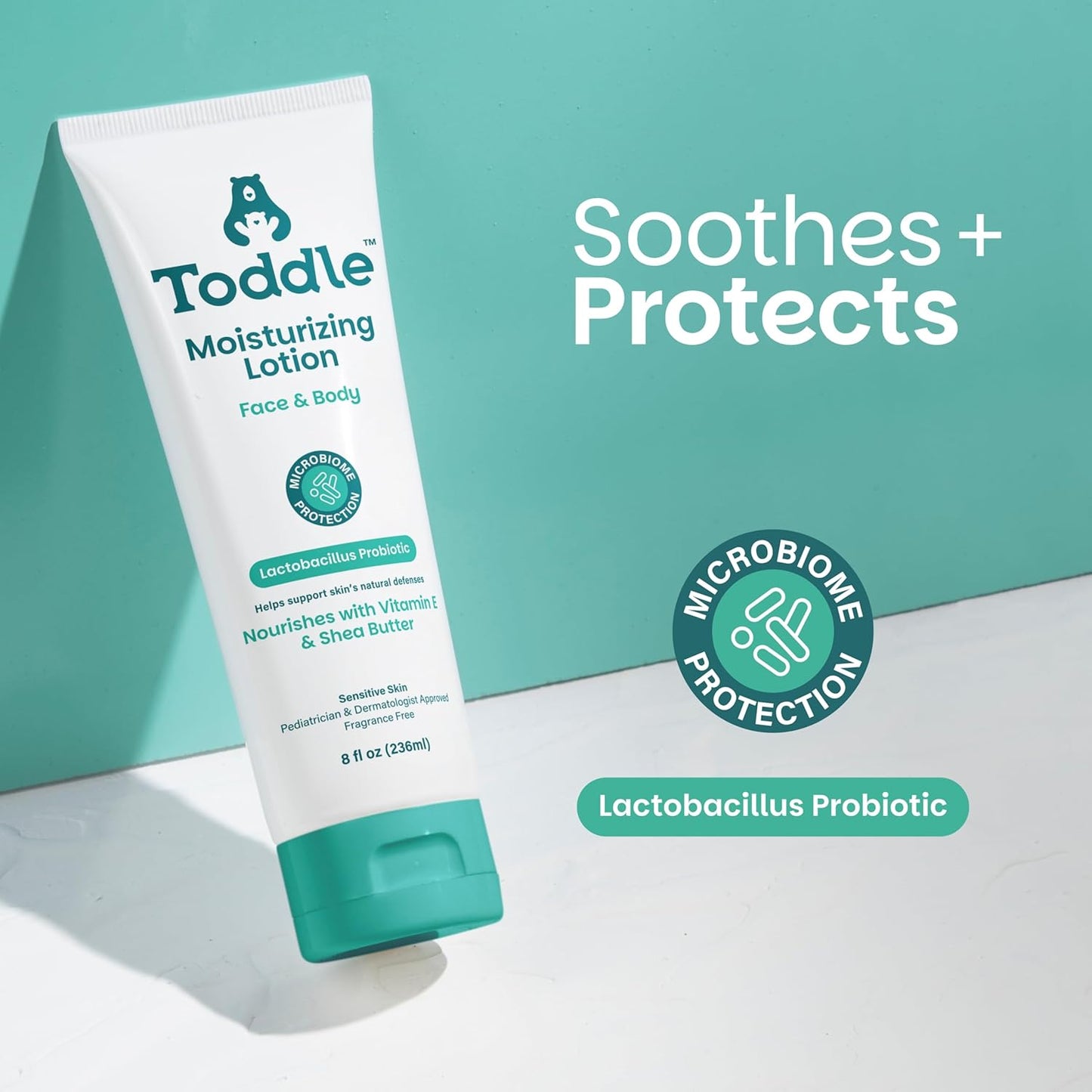 Probiotic Moisturizing Lotion for Face & Body, Eczema & Dry Skin Relief, Fragrance-Free with Vitamin E, Shea Butter for Sensitive Baby & Kids Skin, Pediatrician-Approved, 8oz