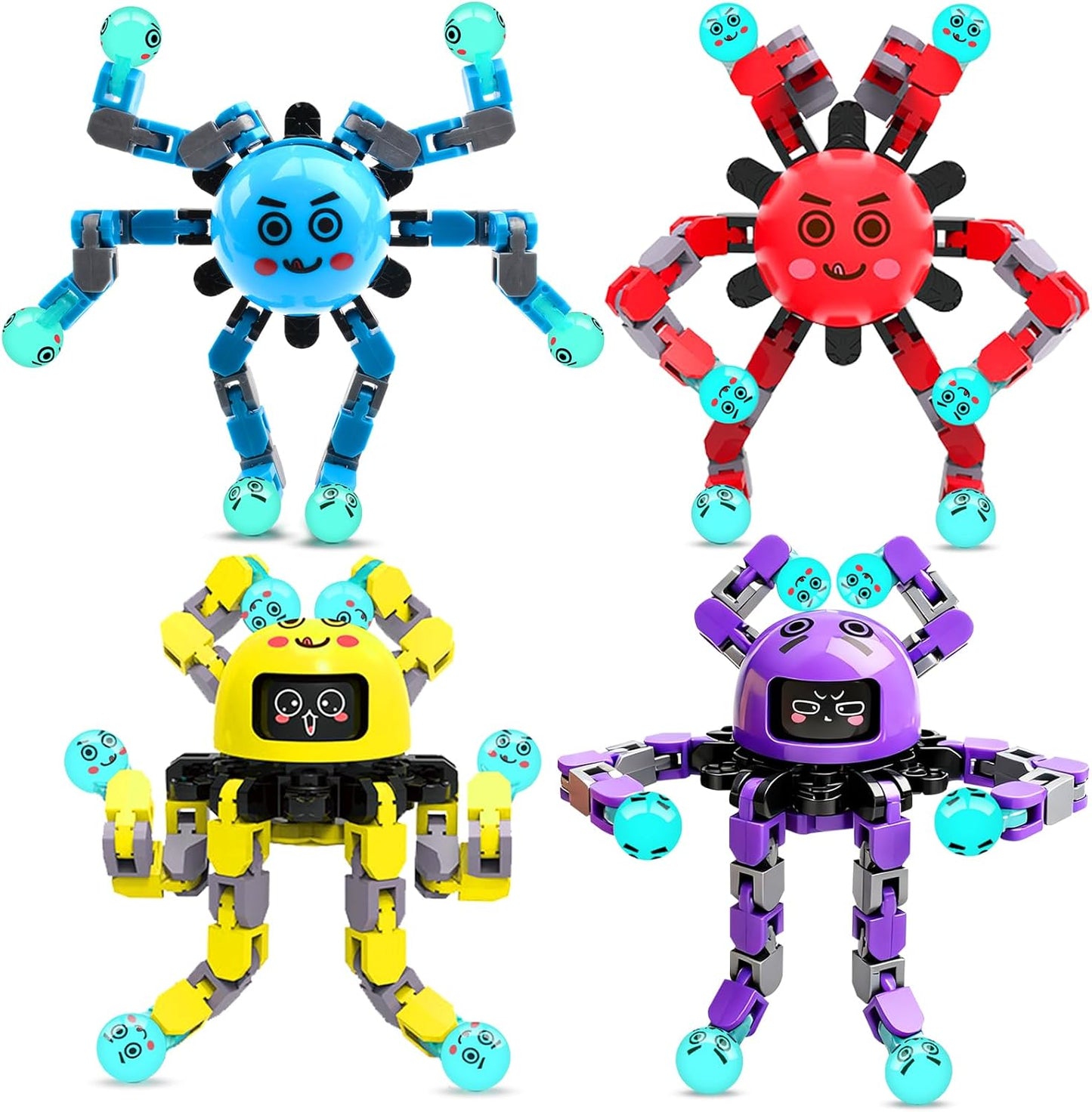 Transformable Fidget Spinner Toys for Kids and Adults,4 PCS Finger Sensory Toy for Boys Girls Autism ADHD Relief,Gifts for Chrismas Birthdays Party Favors for Teens Travel Stocking Stuffers