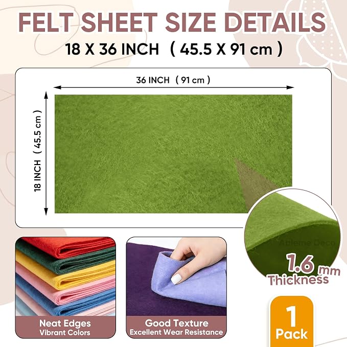 Soft Felt Fabric Sheet 18" x 36", 1.6mm Acrylic Craft Felt, Moss Green | Soft