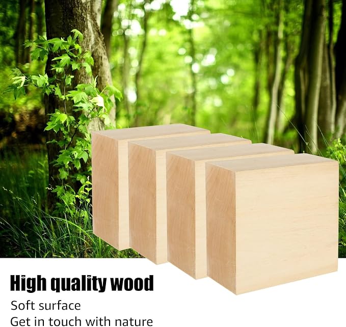 SHUESS 4 PCS Basswood Carving Blocks 4 X 4 X 2 inch Basswood