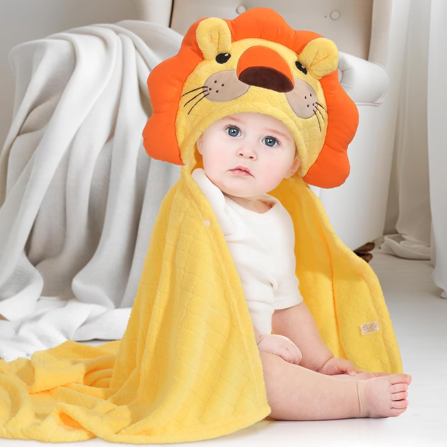 Baby Bath Towels with Hood, 50" x 32" Toddler Hooded Towels 0-5 Years,2-Pack Toddler Bath Towel Soft Absorbent with Animal Hood, Baby Bath & Hooded Towel