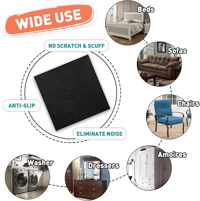12" x 12" x 1/8" Thickness Adhesive Black Felt Sheets Sticky Felt Fabric Pads