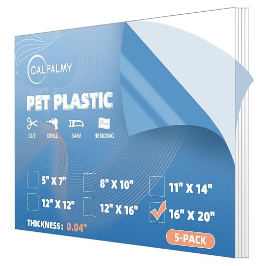 CALPALMY 5-Pack 16x20 Clear PET Plastic Sheets, 0.04" Thick Flexible