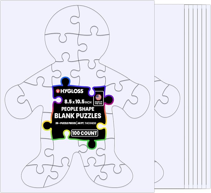 Hygloss 100 Blank Person-Shaped Puzzles – 8.5 x 10.5 Inches – Ideal