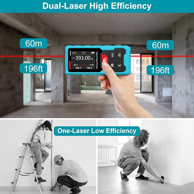 Kiprim 393ft Dual Laser Distance Measuring Tool LD120S, 120m Total Range