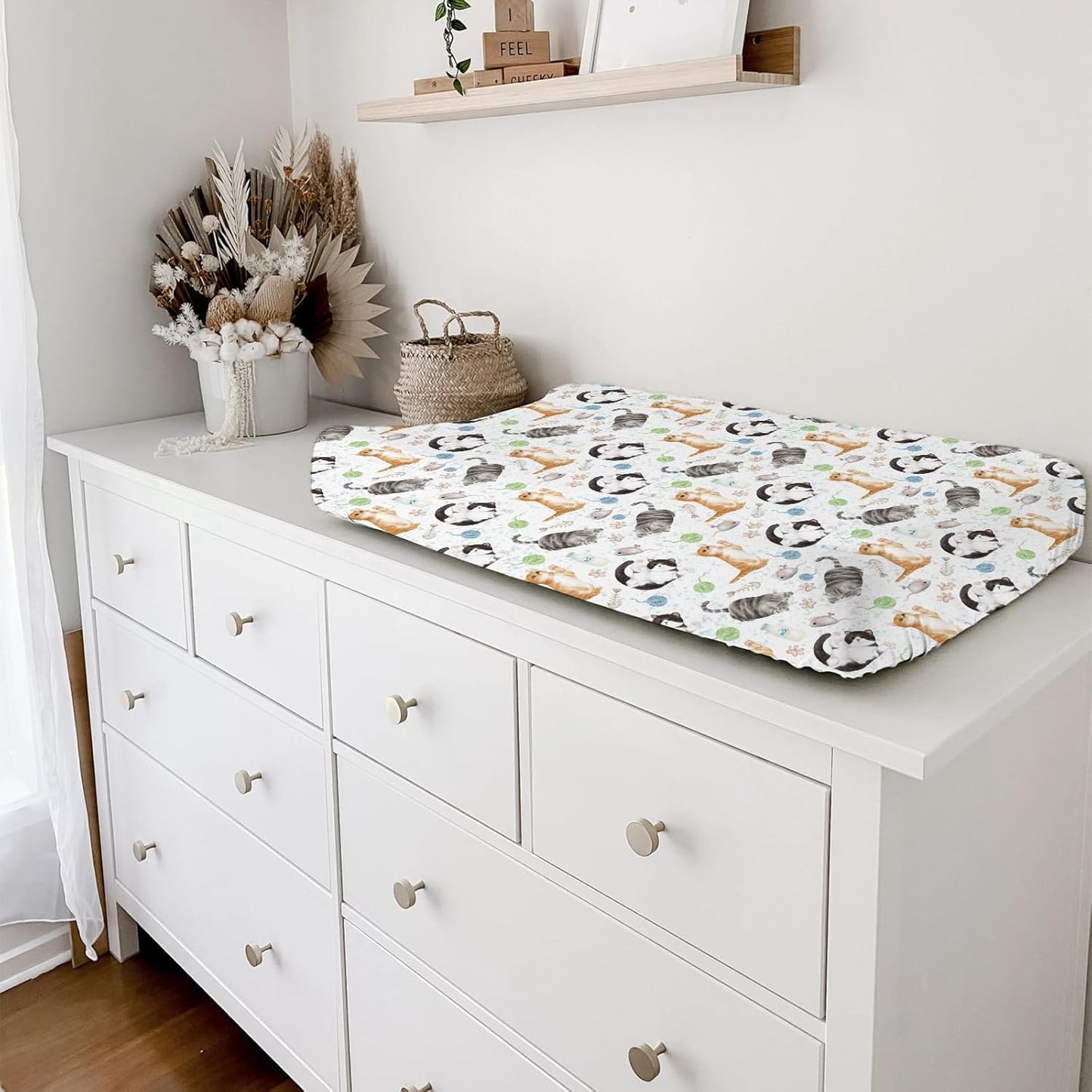 Watercolor Cats Changing Pad Covers Cute Cats Paws Milk Baby Changing Table Sheet for Boy Girl Cats Lovers Gift Soft Breathable Stretch Fitted Diaper Changing Pad Table Mats Nursery Bedding 32''x16''