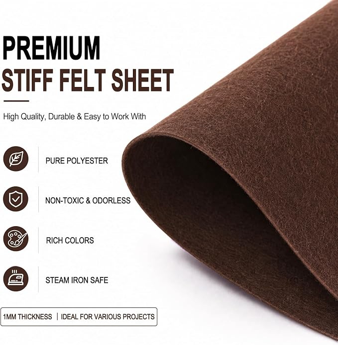 Chocolate Brown Large Felt Fabric 36" x 36", 1mm Stiff Felt Sheet, Nonwoven