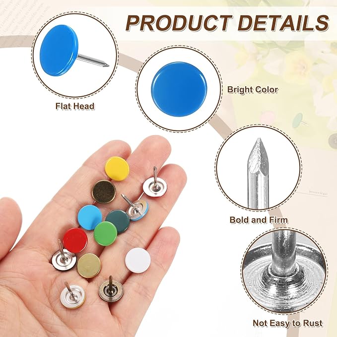uxcell 150Pcs Upholstery Tacks, 11mmx15mm Flat Head Thumb Tack Decorative