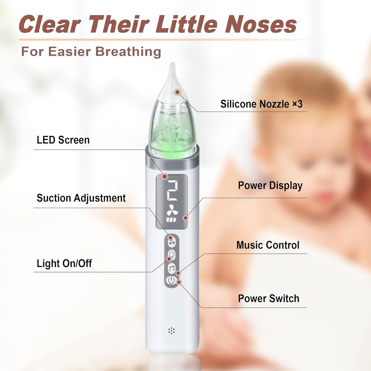 TopQuaFocus Baby Nasal Aspirator, Electric Nose Sucker Cleaner, 3 Adjustable Suction Power Level for Babies and Toddlers