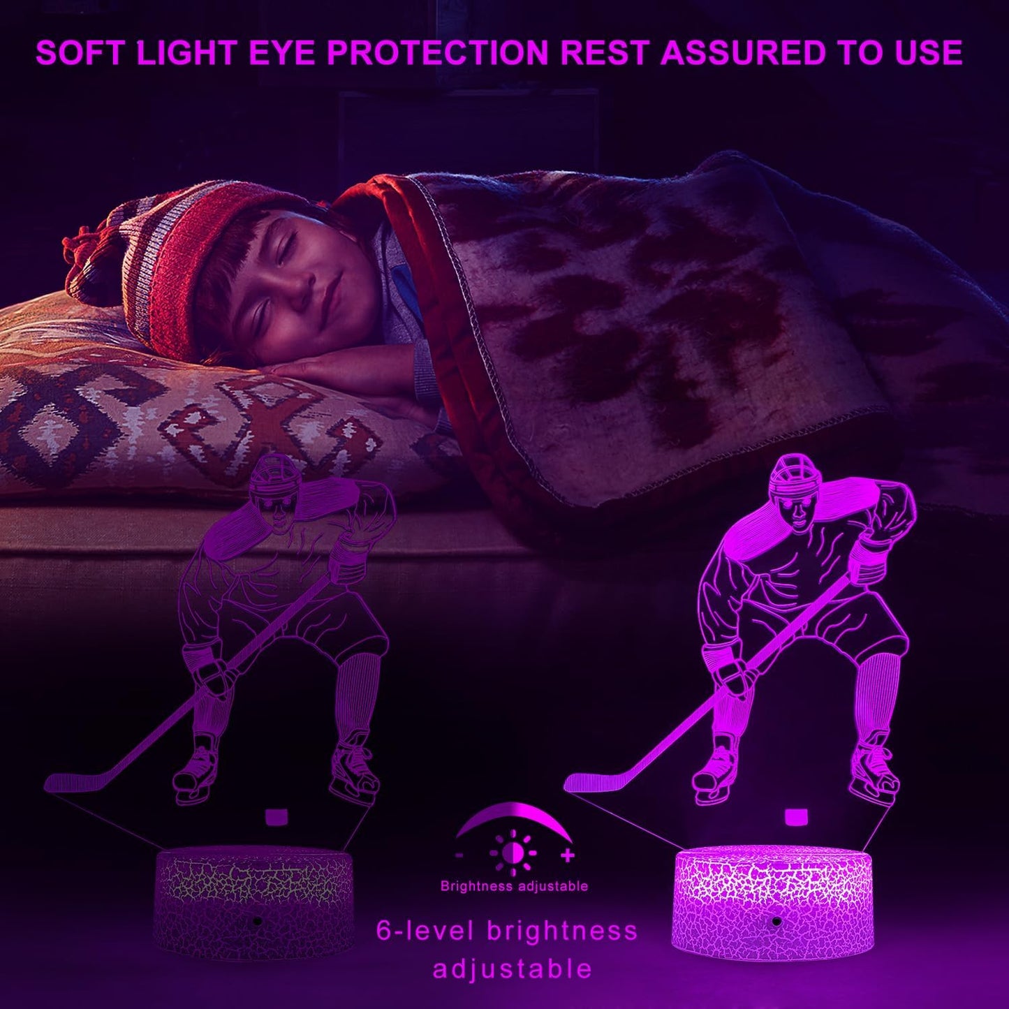 FlyonSea Kids Ice Hockey Gifts,Ice Hockey Toys 16 Color Changing Kids Night Light with Touch and Remote Control, Mens Ice Hockeys Decor Light Birthday Christmas Gifts for Kidss Boys Baby