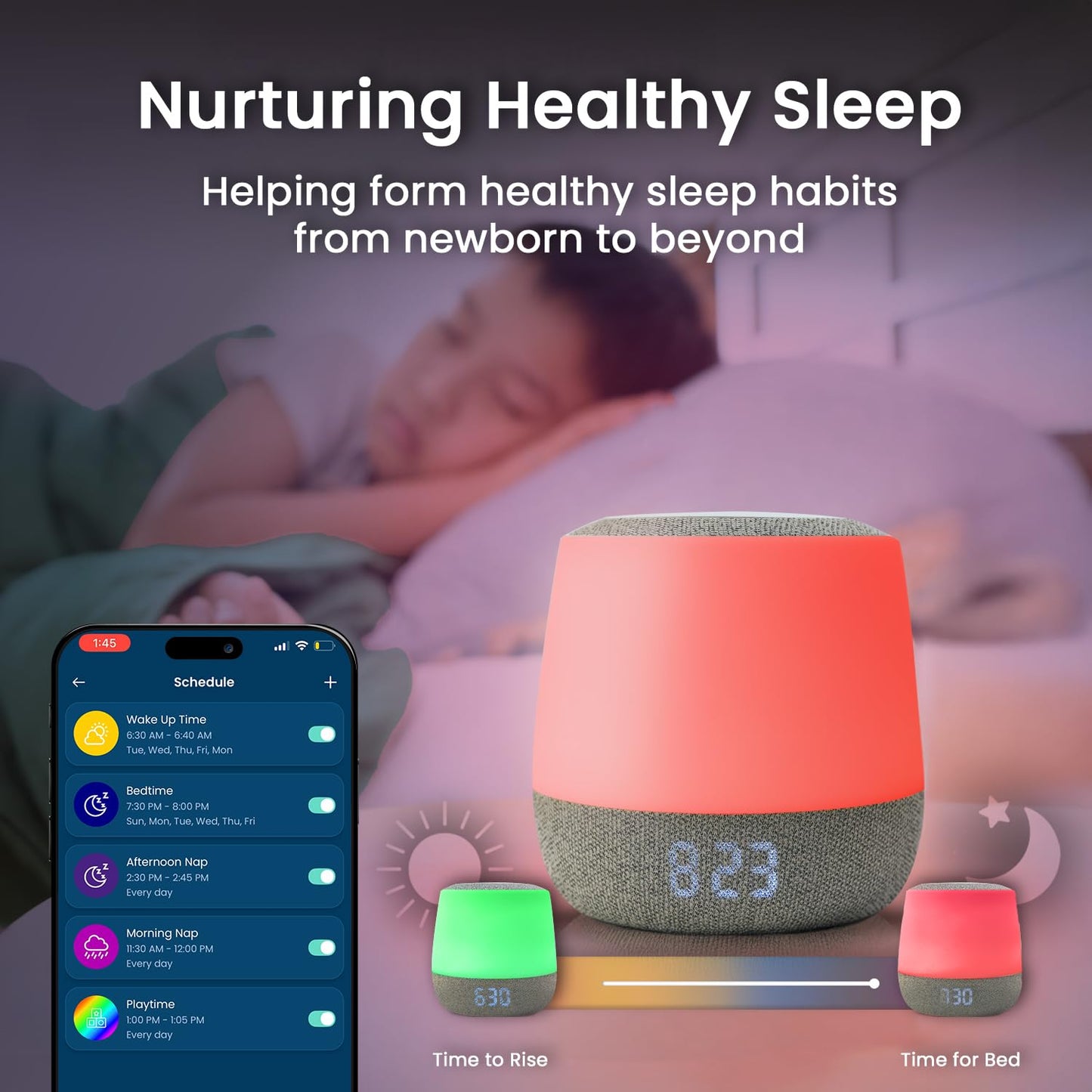 Babysense Dreamer 2.0 Baby Sound Machine with Night Light | 2nd Gen | 28 Soothing Sounds | Toddler Sleep Trainer | App-Controlled White Noise Machine | Sleep Timer | 2.4GHz WiFi | US Only