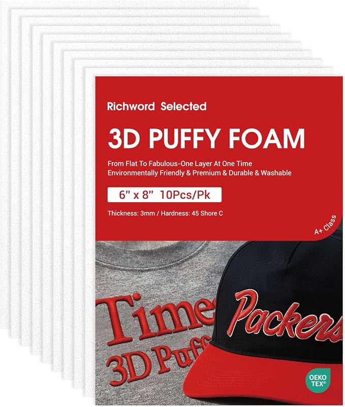 Poolin 10PCS White 3D Embroidery Puffy Foam Richword Selected 6"x8" 3MM