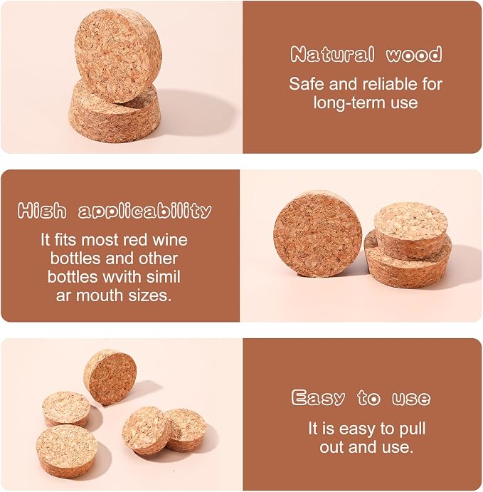 10Pcs Large Cork Stoppers Cork Bottle Stopper Wooden Tapered Corks Plug Beer