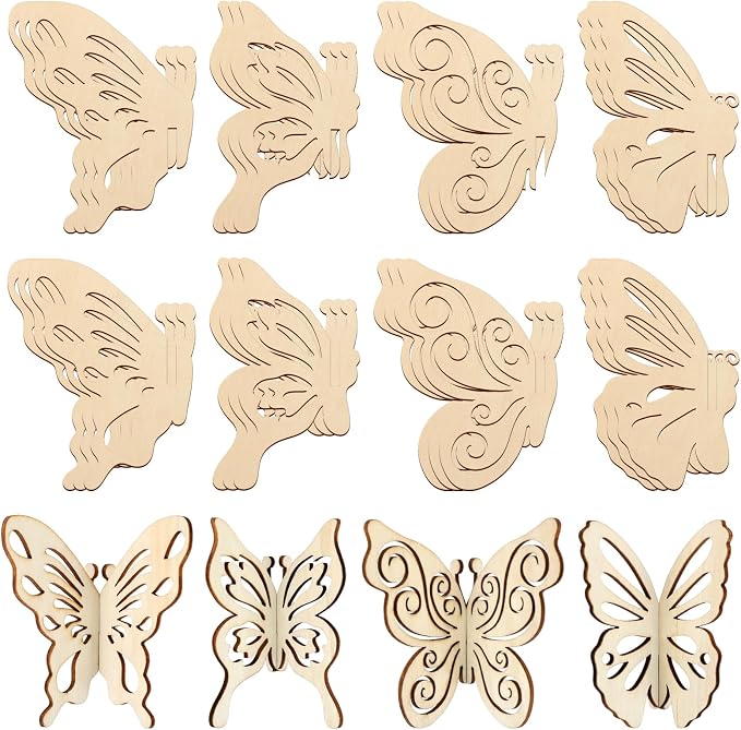 COCHIE DIY 3D Spring Butterfly Wood Crafts to Paint, Paintable Unfinished