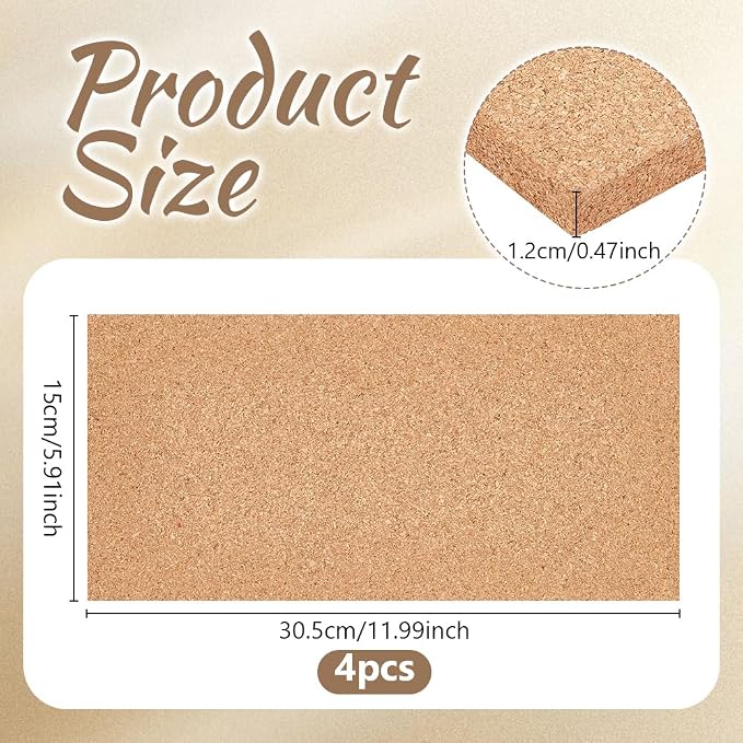 OLYCRAFT 4Pcs Rectangle Bulletin Boards 6x12 Inch Non Self-Adhesive Wood Cork