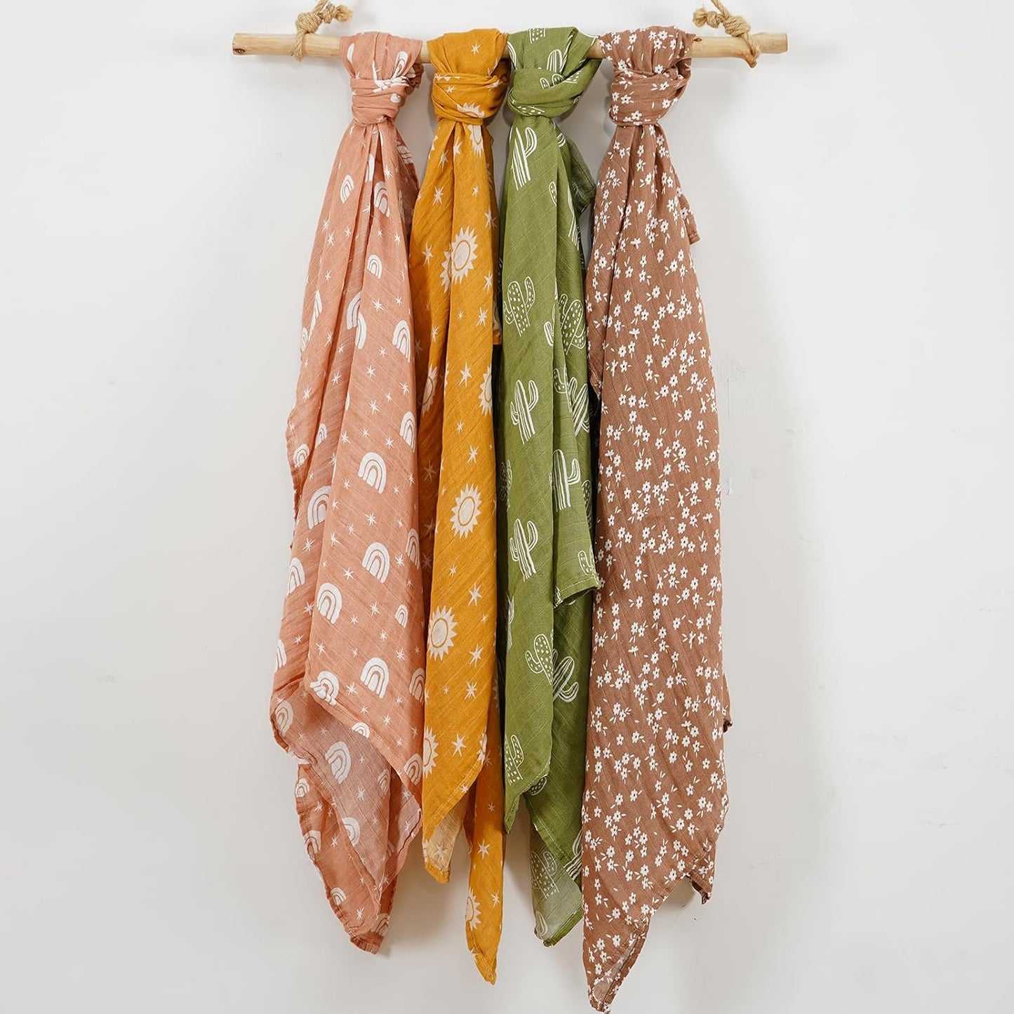 4 Set Muslin Swaddle Blankets for Newborn Baby Boys, Girls,Receiving Blankets-Cute Soft Print Baby Towel Wrap 120x110cm Baby(Cactus)
