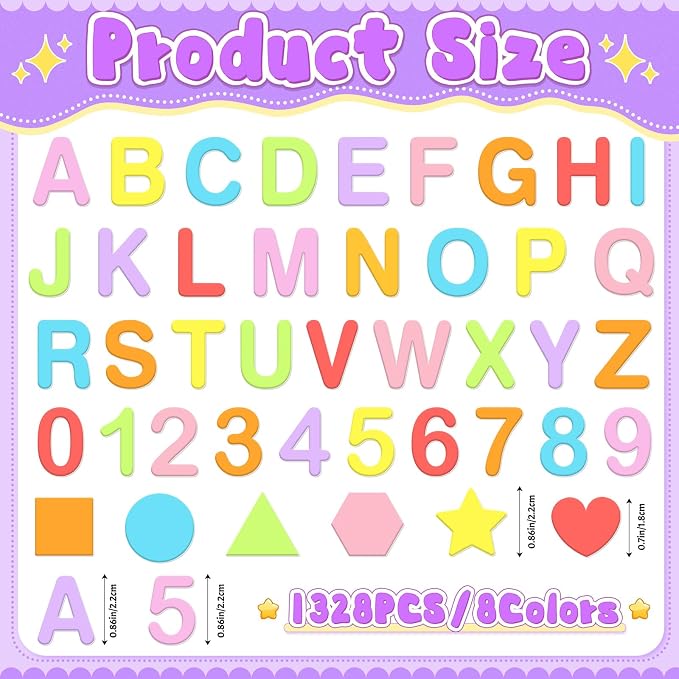 1328 PCS Foam Letter Stickers, Foam Alphabet Number Shape Stickers, Self