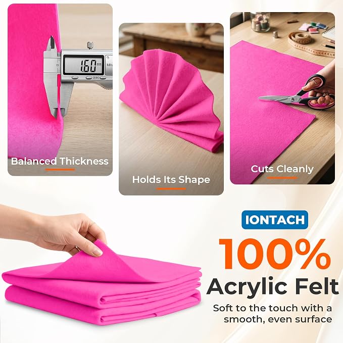 IONTACH 18" X 18" Soft Felt Sheets 1.6mm Thick | Acrylic Felt Fabric Sheets