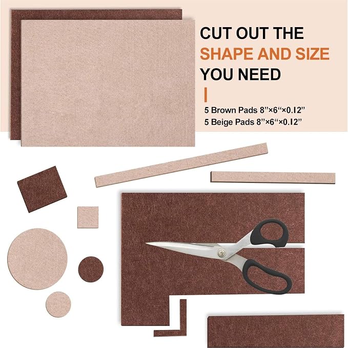 Felt Furniture Pads 10pcs 8" x 6", Cuttable Self Adhesive Furniture Pads
