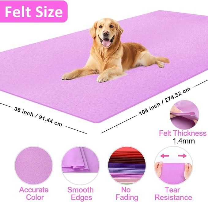 XSEINO Light Purple Large Felt Fabric 108" X 36 ", 1.4 mm Thick Soft Felt