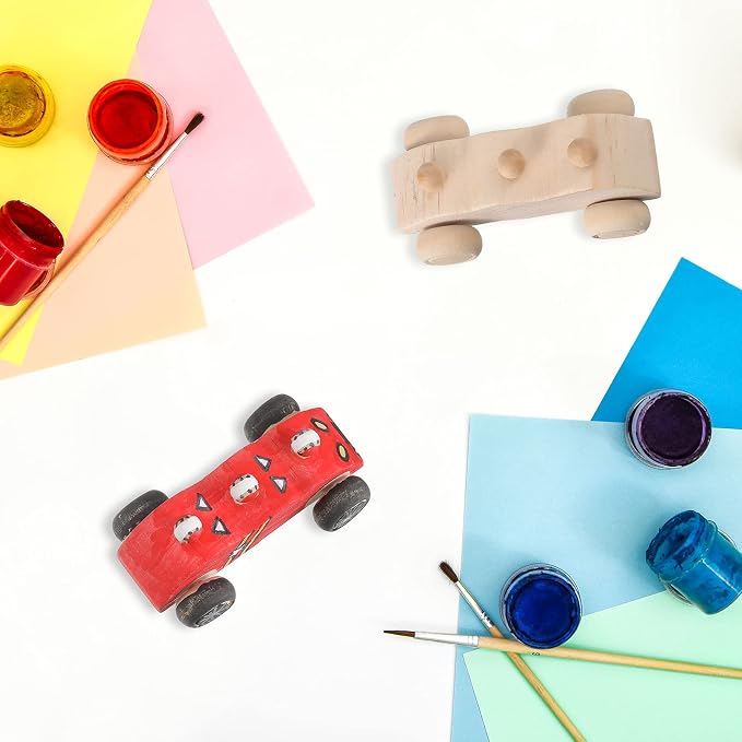 Zhanmai 24 Pcs Unfinished Wooden Cars to Paint DIY Craft | Kids Paint Craft Kit