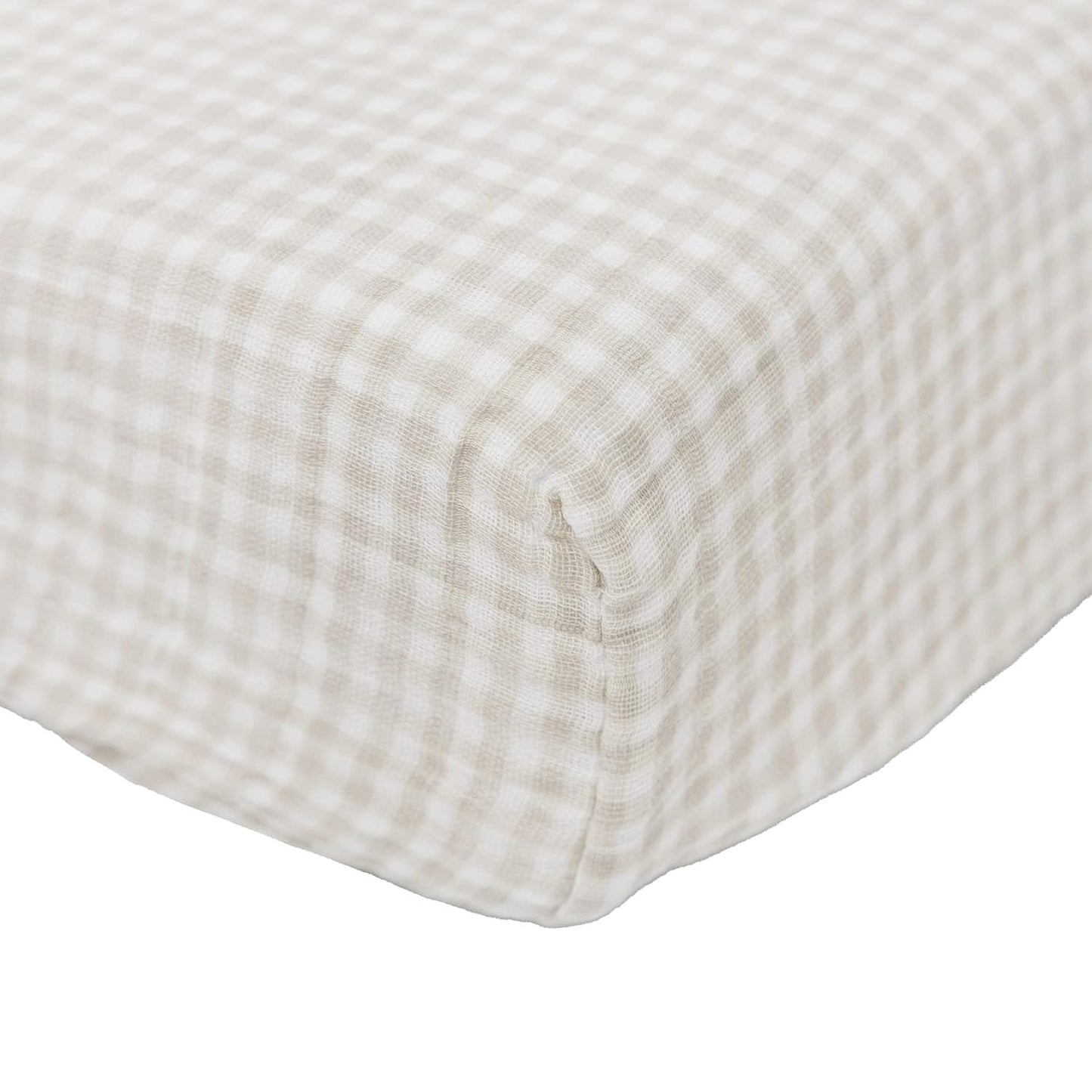 Little Unicorn Premium Changing Pad Cover | Extra Soft & Breathable Muslin Fabric (Tan Gingham)