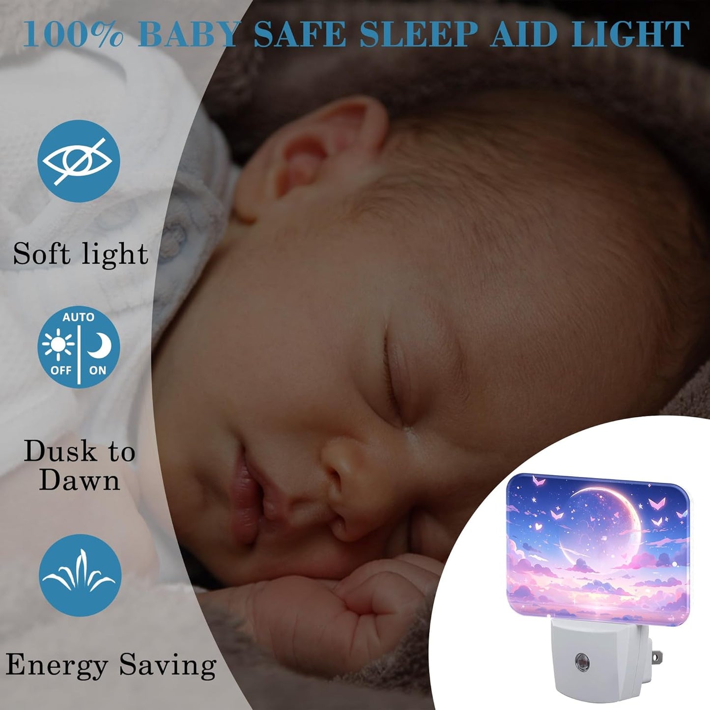 Pink Dream Starry Sky Night Light, Pink Moon Nightlight Plug into Wall with Dusk to Dawn Sensor for Kid Girls Boys Women Men Bedroom, Hallway, Kitchen, Bathroom, Stairs Decor