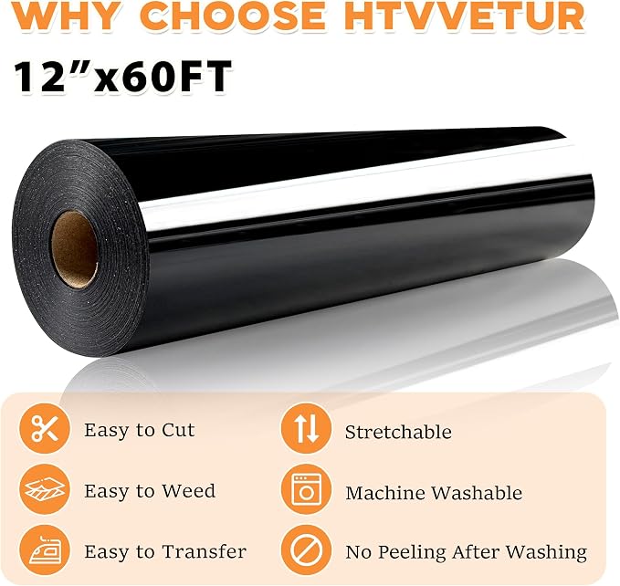HTVVETUR Iron on Vinyl 12Inch by 60ft Heat Transfer Vinyl