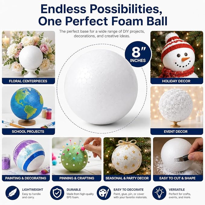 Evershine 2 Pack 8 Inch Craft Foam Ball