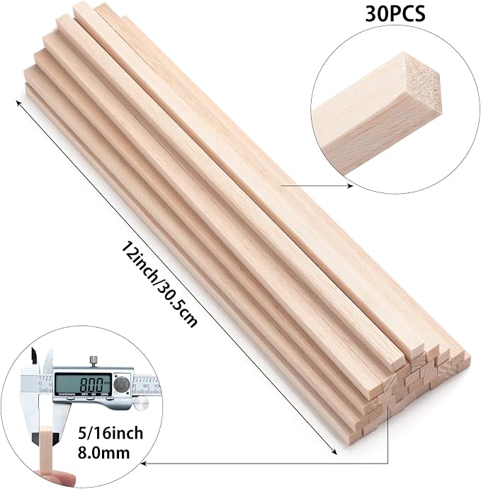 Balsa Wood Sticks Balsa Wood Strips 5/16" x 12", Unfinished Dowel Rods