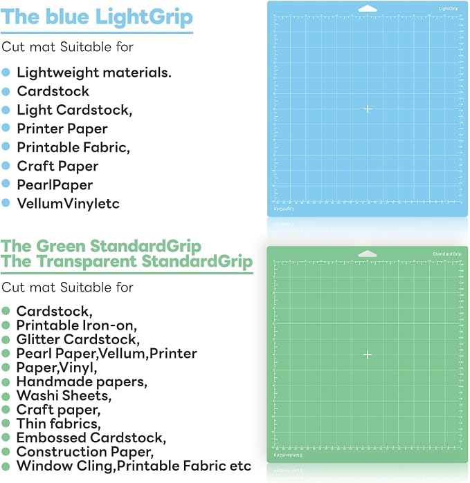 Cutting Mat for Cricut, 12x12 inch 4 Pack Variety Cutting Mats LightGrip