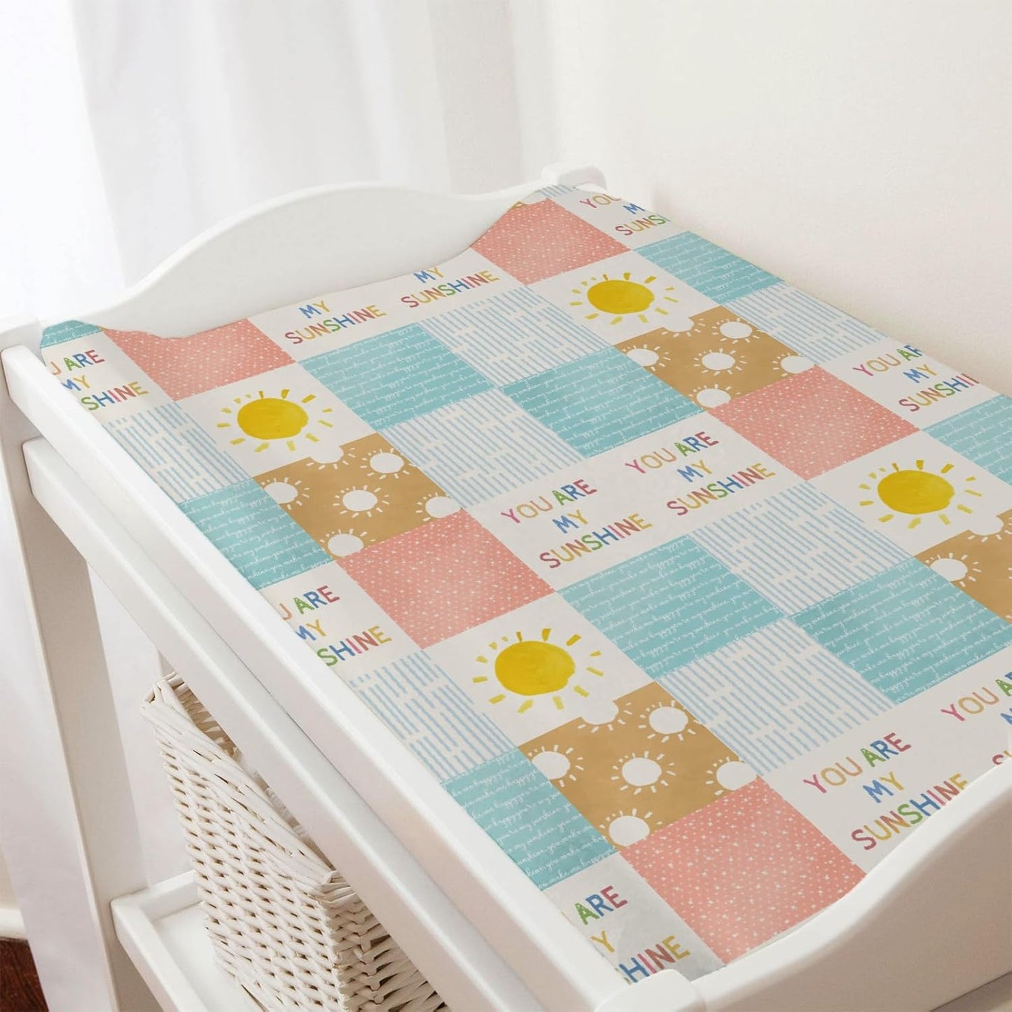 Colorful Boho Sun Changing Pad Covers Cute Sunshine Stripes Diaper Change Pad Sheets for Girls Boys Letters Quote Soft Breathable Stretchy Snug Fitted Changing Mat Cover 32''x16''