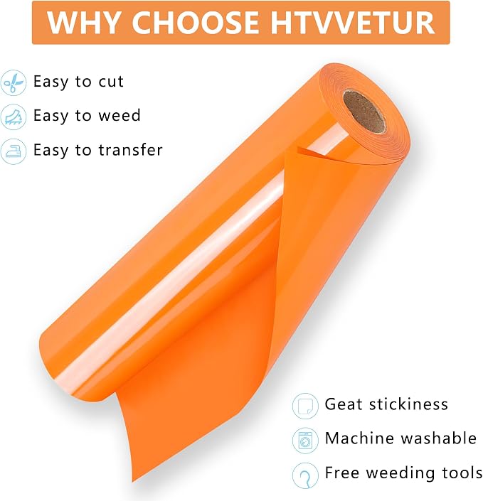 HTVVETUR Orange HTV Iron on Vinyl 12Inch by 35ft Heat Transfer Vinyl