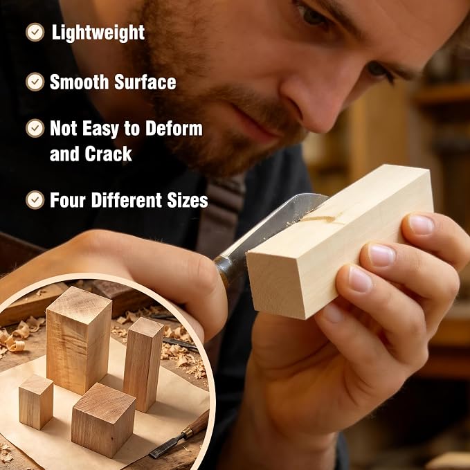 25 PCS Basswood Carving Blocks, 4 Sizes Wood Carving kit, Soft Texture Solid
