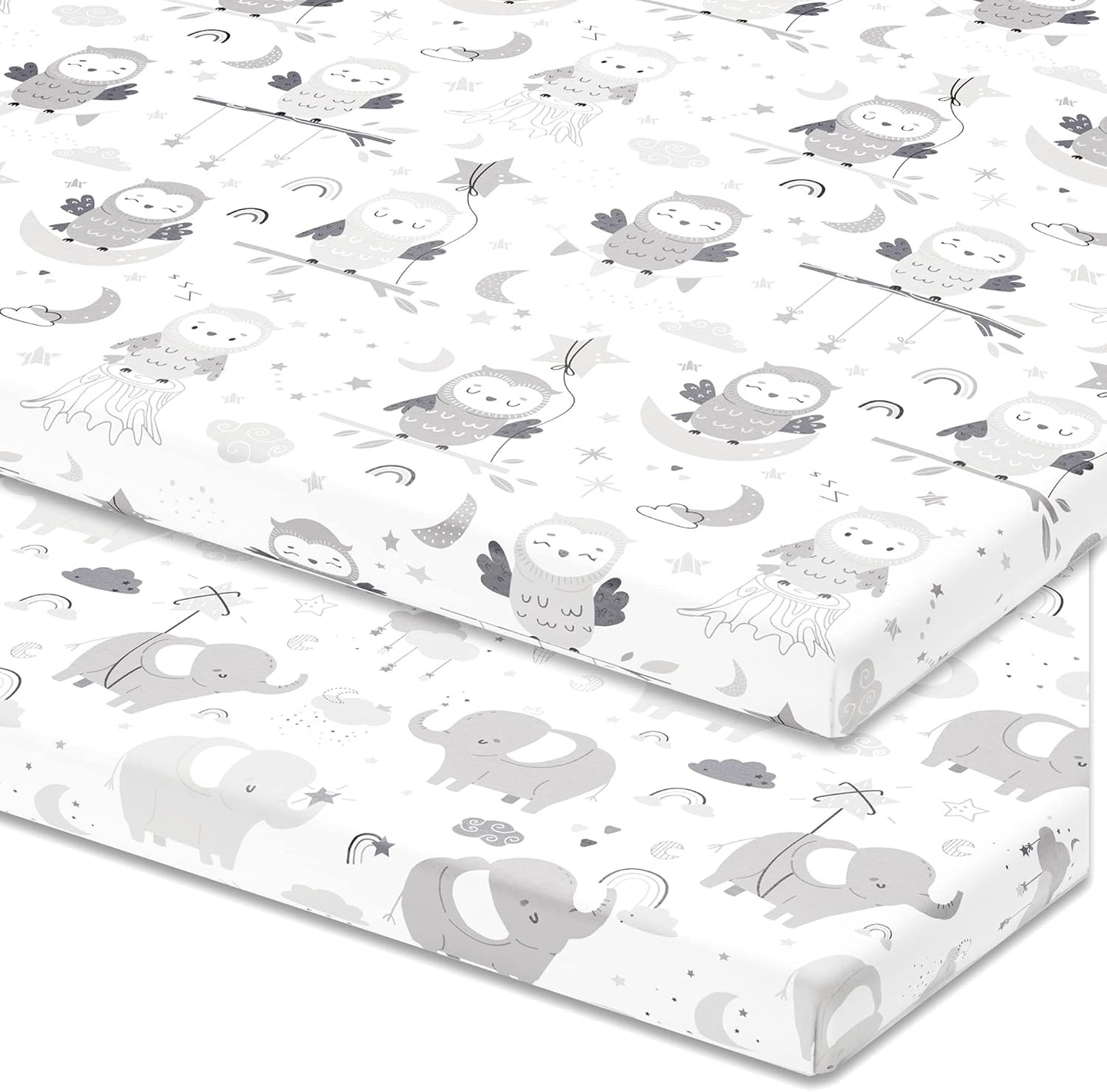 Pack and Play Sheets Fitted – Compatible with 4moms Breeze Plus Playard and Other Large Playpen Mattress – Snuggly Soft 100% Jersey Cotton – 2 Pack Play Yard Sheet Set for Boys & Girls