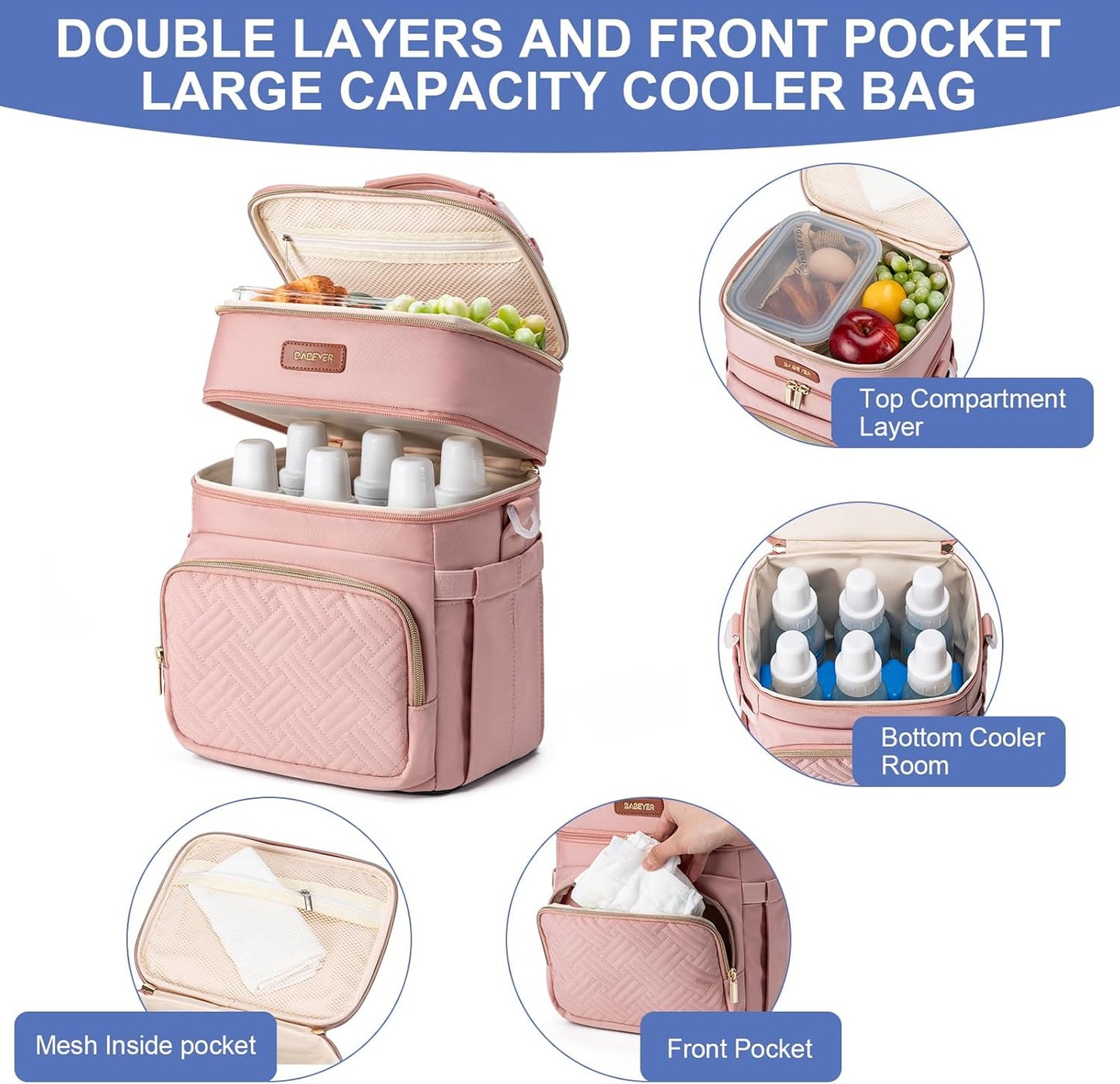 Breastmilk Cooler Bag with Ice Pack Fits 6 Baby Bottles Up to 9 Ounce