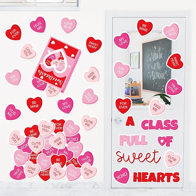 JarThenaAMCS Valentine' s Day Classroom Door Decoration Bulletin Board Set Red