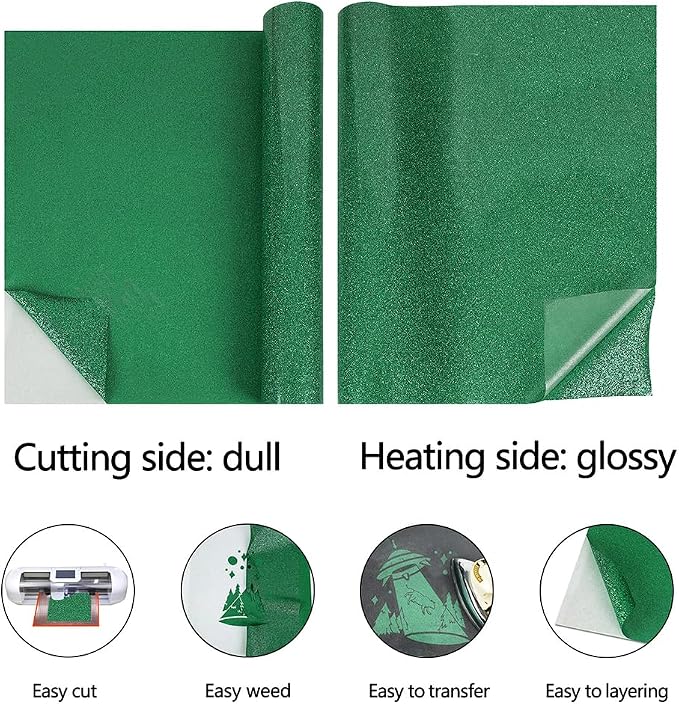 guangyintong Glitter Heat Transfer HTV Vinyl, 12 Rolls 12" x 5ft Glitter Iron