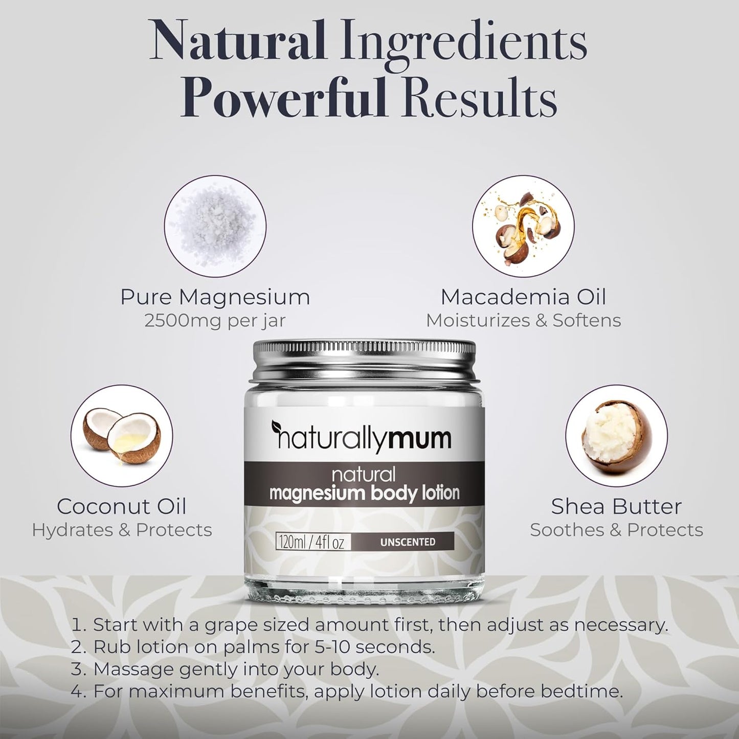 NaturallyMum - Magnesium Body Lotion [NATURAL & VEGAN] - Topical Magnesium Cream Lotion Support for Sleep, Bone, Heart & Muscle Health - Unscented - Made in UK & Safe for Kids