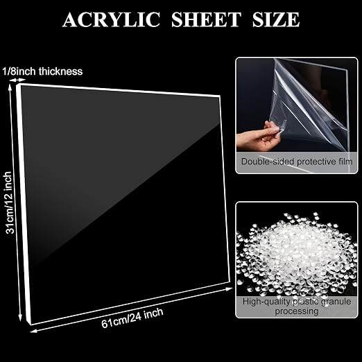 Roowest 6 Pcs 12 x 24 Inch, 1/8 Inch Clear Acrylic Sheet Plastic Sheet Cut to