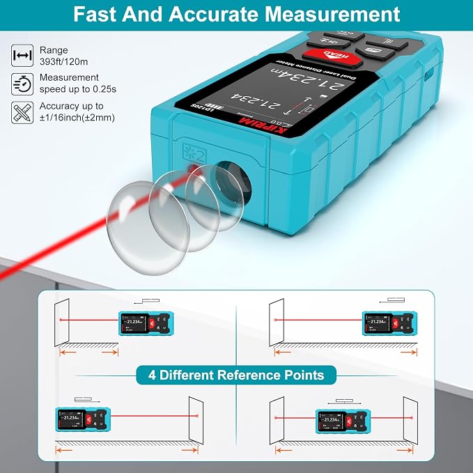 Kiprim 393ft Dual Laser Distance Measuring Tool LD120S, 120m Total Range