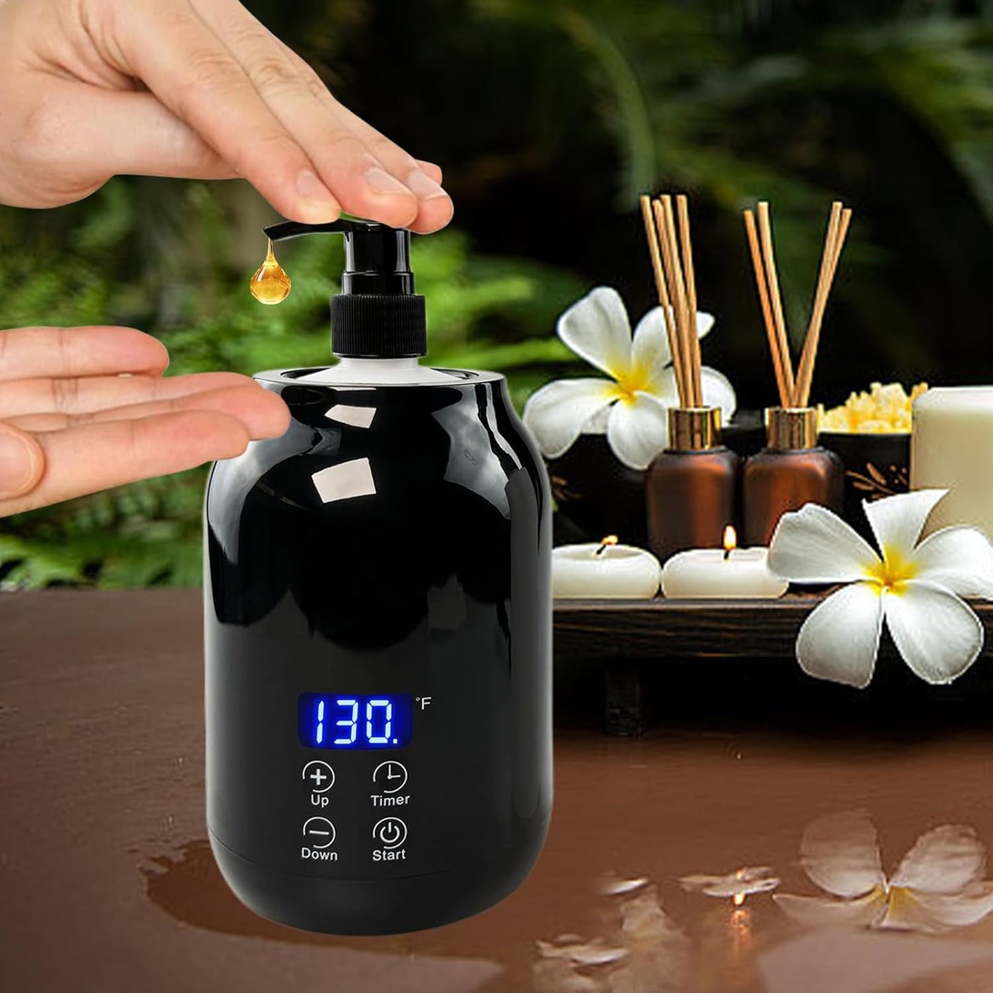 Flylin Massage Oil Warmer, Temperature Control Lotion Bottle Warmer Heater with Two Oil Bottle, Smart Touch Key Digital Massage Oil Heater for SPA/Salon/Barber Shops/Home