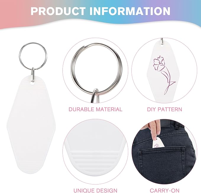 Yoption 50pcs Blank Motel Keychain Bulk