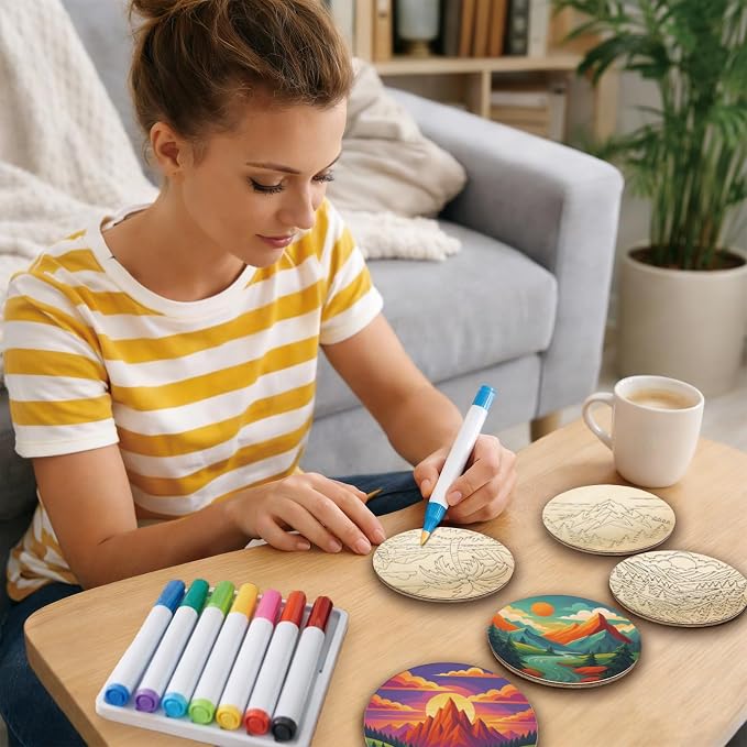 26PCS Wood Coasters Craft Kit 10 Paint You Own Coaster