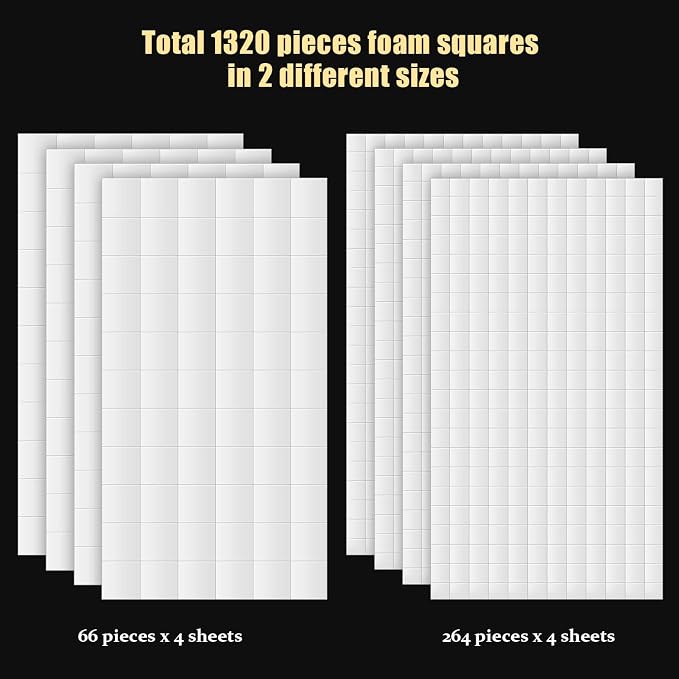 8 Sheets Foam Dots Squares, Adhesive 3D Foam Squares, 2 Sizes, Scrapbook |