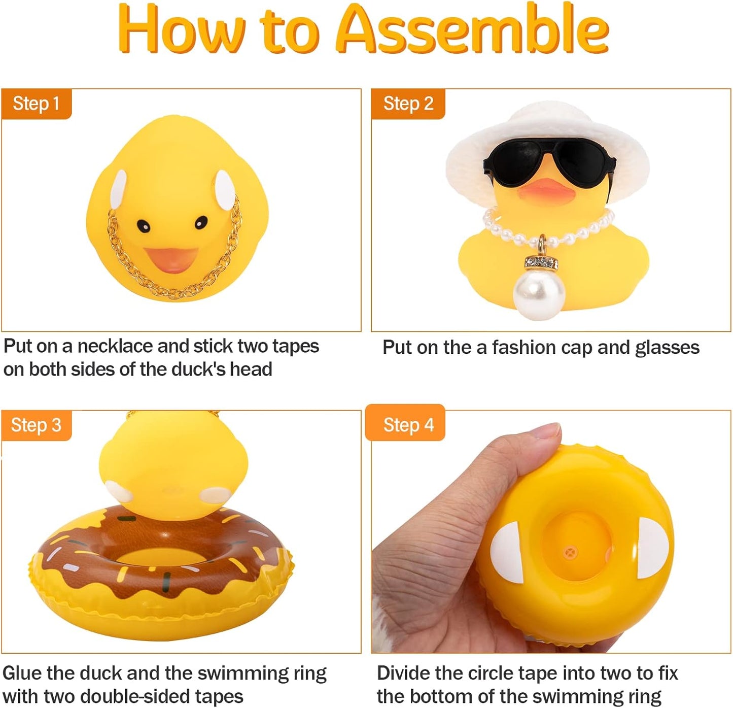 wonuu Car Rubber Duck, Yellow Duck Decoration Dashboard with Sun Hat Swim Ring Necklace Sunglasses for Car Dashboard Decorations